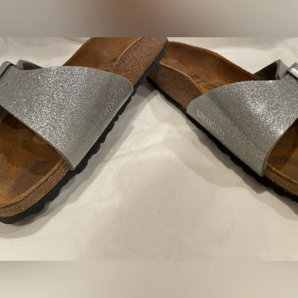 Birkenstock Silver Glitter Madrid Slide Sandals - Picture 4 of 7